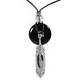 Feather Adjustable Cord Necklace with Onyx Colored Disc